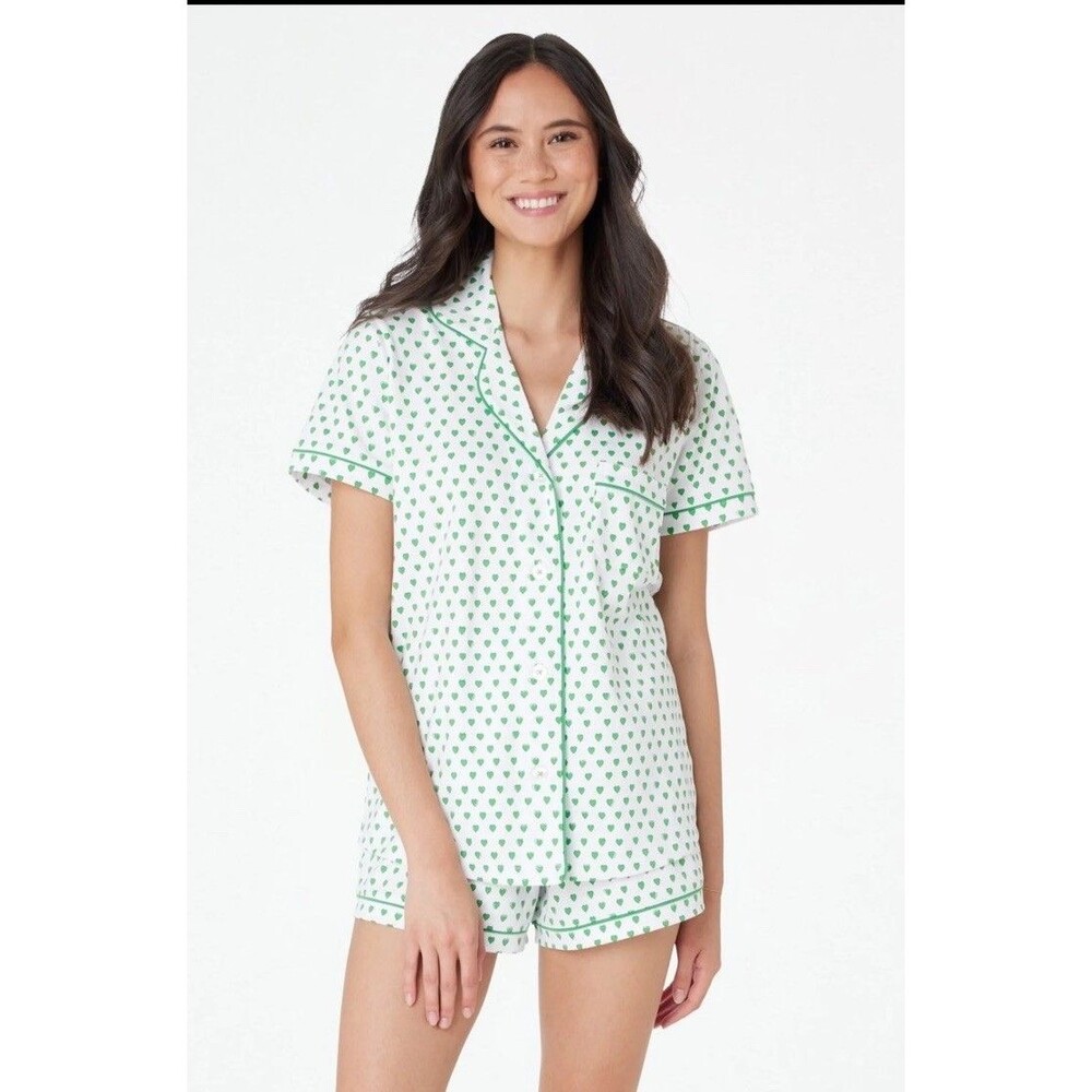 Women’s Roller Rabbit Hearts Polo Pajamas In Emerald (Green) Size Medium New